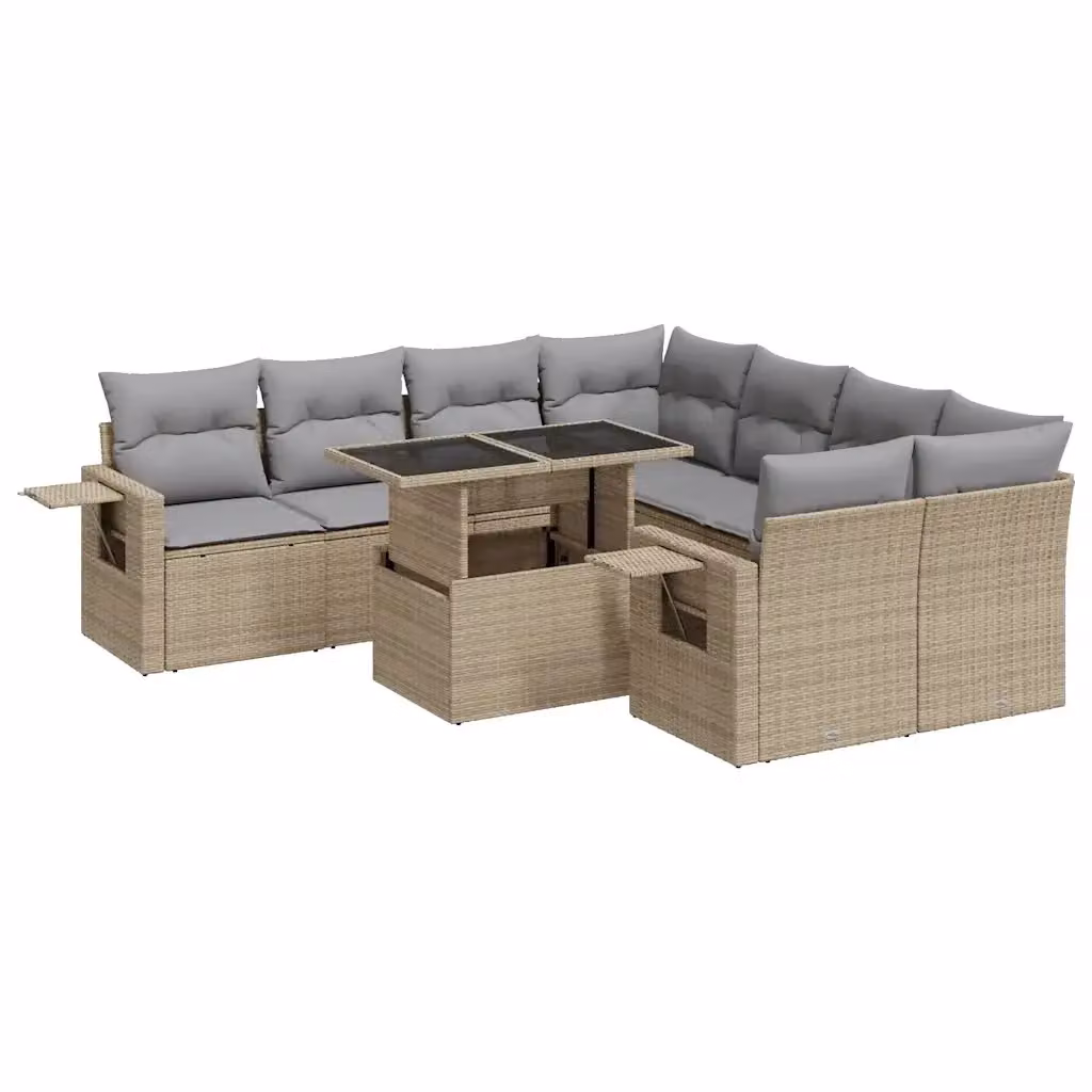 Set Divano da Giardino 9 pz vidaXL in Polyrattan con Cuscini Beige e Grigio e Tavolino da Esterno – 2