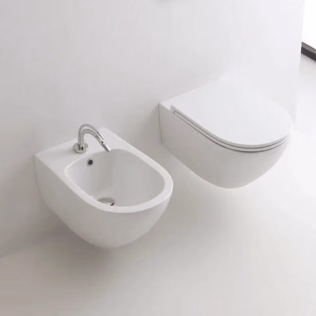 Coppia Di Sanitari Kerasan Sospesi Senza Brida Bianco Lucido "Aquatech"