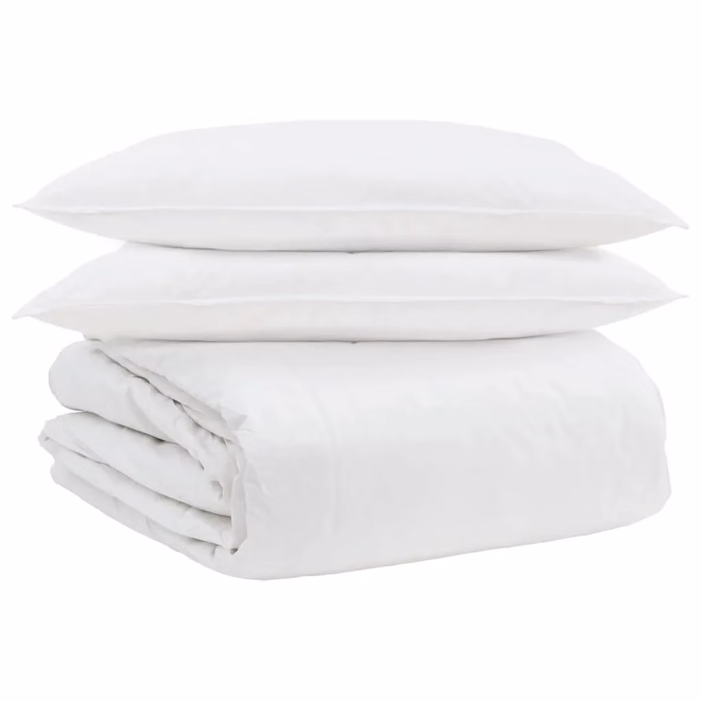 Set di 3 pezzi composto da piumone e cuscini vidaXL in cotone bianco con imbottitura in piuma d'anatra traspirante e anallergica per uso tutto l'anno – 2