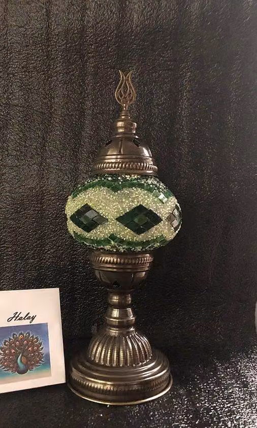 Lampada mosaico turca fatta a mano con onde verdi – lampada da tavolo orientale unica nel suo genere per una luce suggestiva