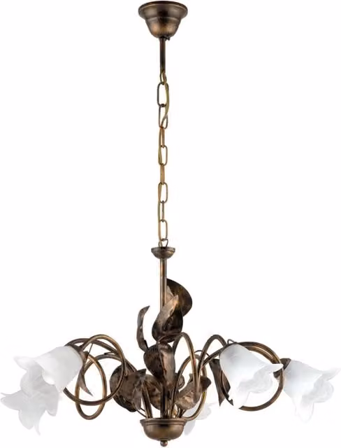 Lampadario a sospensione LuceArt Classic Arte Povera Limone con 5 luci in metallo e vetro, colore marrone e bianco, stile rustico organico