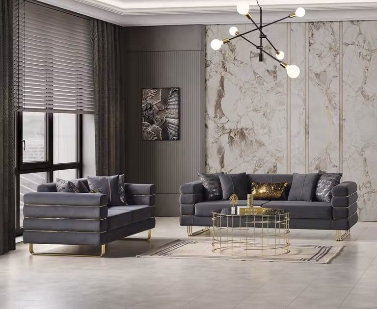 Luxuriöse Wohnzimmer 2x 3-Sitzer Sofas Grau Polster Couchen Sitzmöbel Modern