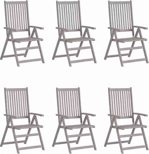 Set di 6 sedie da giardino reclinabili vidaXL in legno di acacia con cuscini grigi e verdi