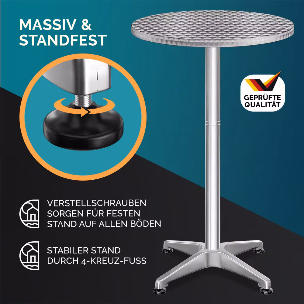 Set di 2 tavoli da bar Casaria in alluminio argento con altezza regolabile, Diametro: 60 cm – 3