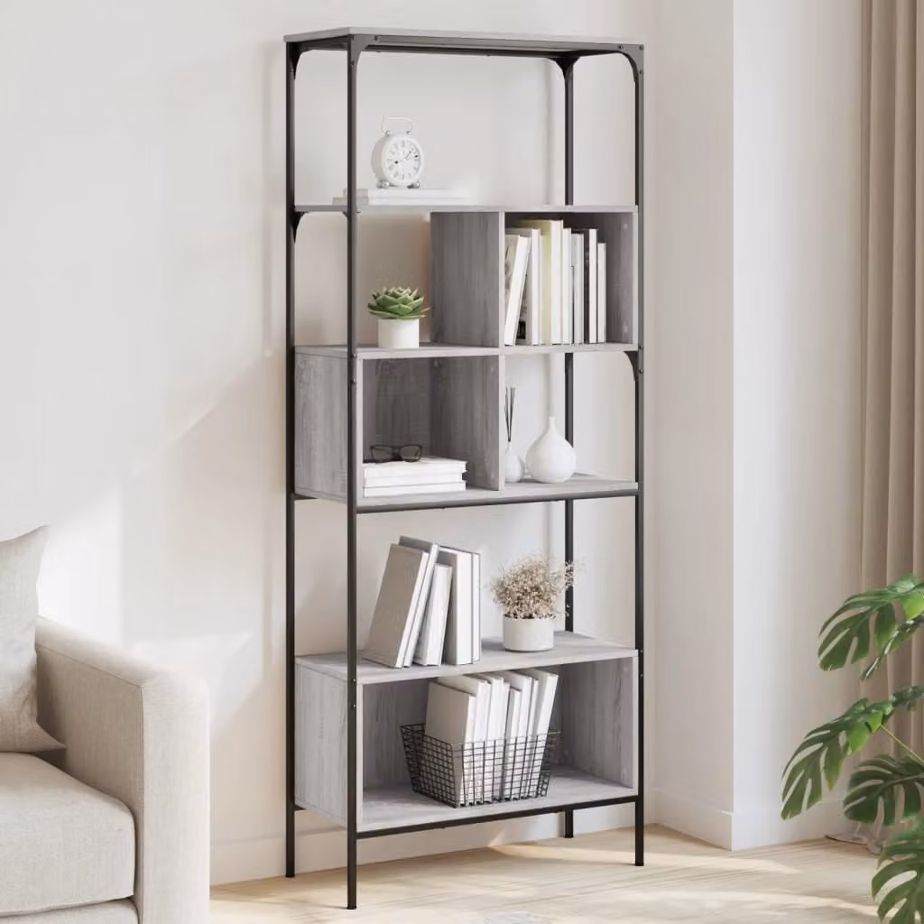 Libreria vidaXL con 5 Ripiani in Stile Industrial, Colore Grigio, L/P/H: 76 x 33 x 188,5 cm
