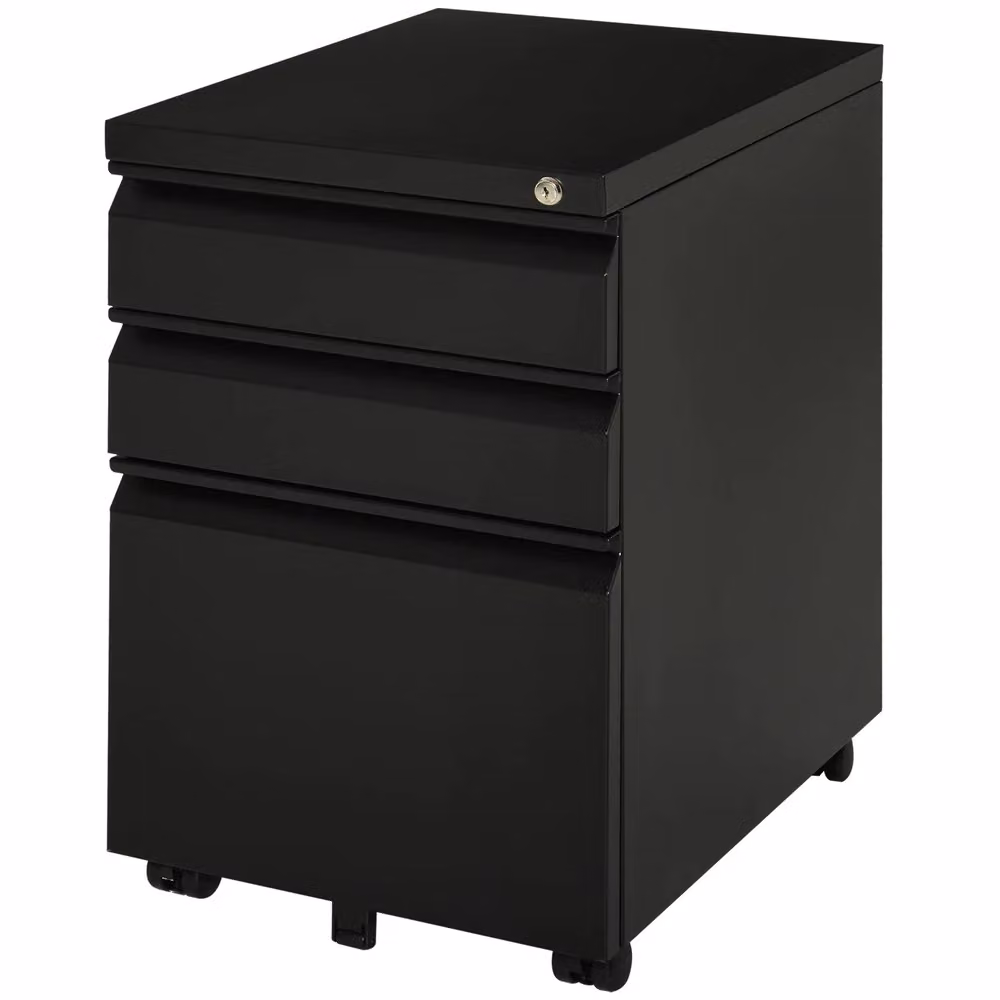 Mobile Archivio Ufficio Minimal con 3 Cassetti e Ruote in Metallo Nero L: 60 cm, P: 40 cm, H: 80 cm – 2