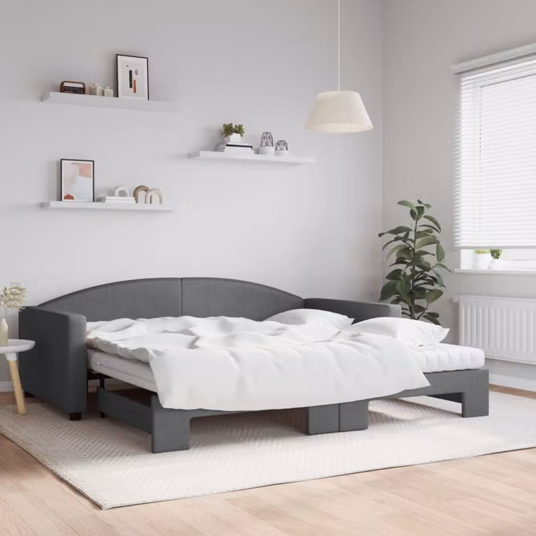 Maison Exclusive - Divano letto estraibile con materasso grigio scuro 100x200 cm in tessuto