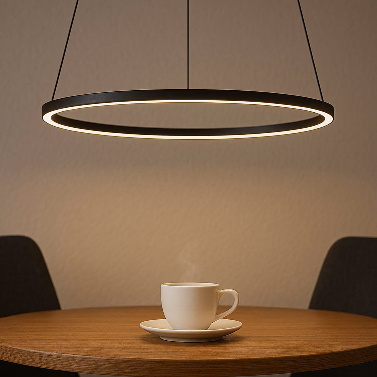 Lampada a sospensione Alluminio Metallo LED D: 45 cm H: max. 100 cm Nero rotondo Luce bianca neutra 4000 K 600 lm