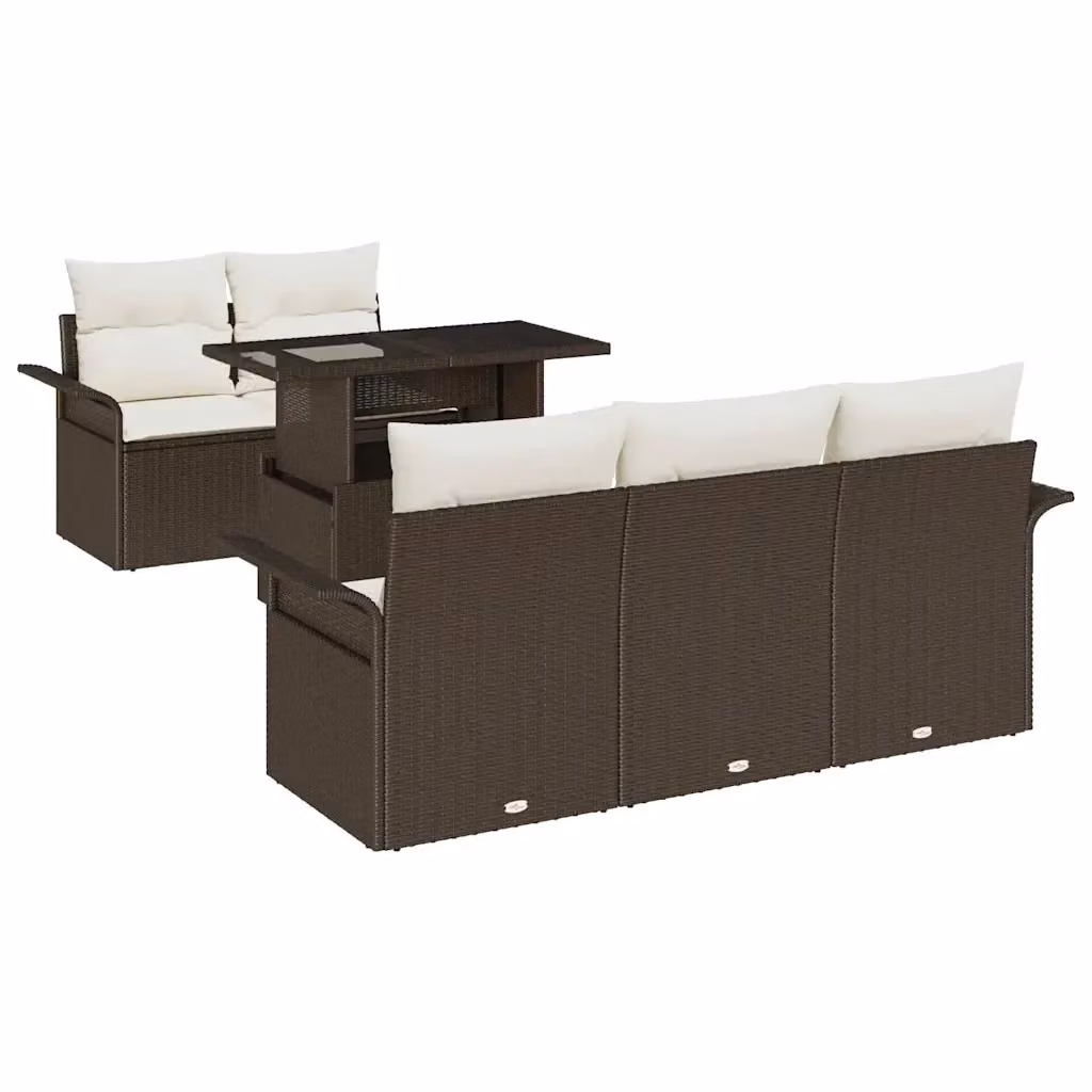 Set Divano da Giardino vidaXL 6 Pezzi Marrone con Cuscini e Tavolino in Vetro con Struttura in Acciaio e Rattan – 2