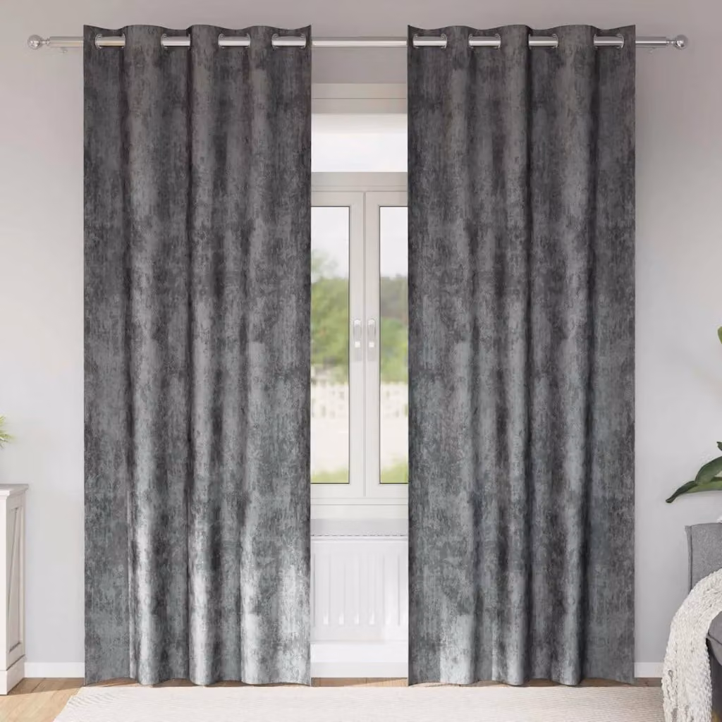 Set di 2 tende oscuranti in velluto vidaXL grigio, termoisolanti, con occhielli, L: 140 cm, H: 260 cm