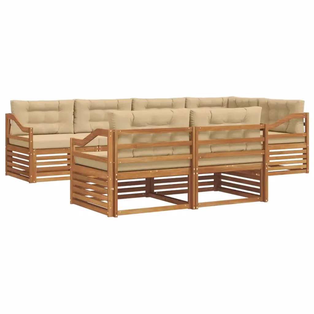 Set di divani da esterno a L vidaXL in legno di acacia con cuscini beige, 7 pezzi – 2