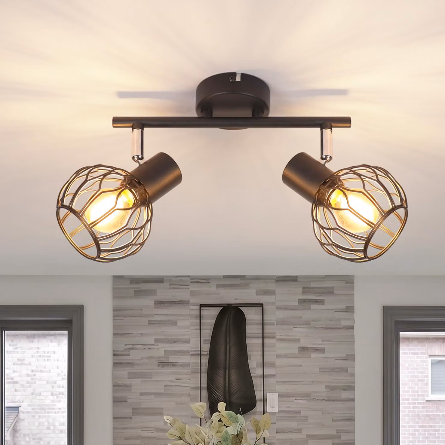 ZMH Lampada da soffitto a LED, 2 luci, nera, lampada da soffitto E14, metallo, lampada per corridoio, orientabile a 350°, ideale per cucina, lampada da soffitto, faretti da interno, lampada da soffitto per corridoio