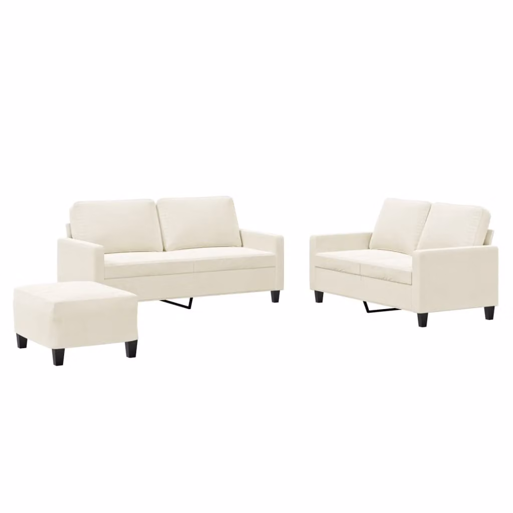 vidaXL Set divano 3 pezzi con cuscini in velluto crema