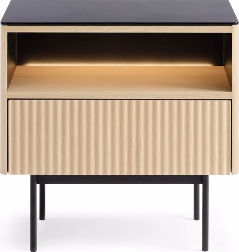 Tavolino da comodino, impiallacciato in rovere Vicenza, 57 x 39 cm