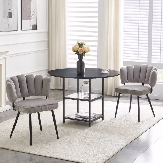 Set tavolo e 2 sedie da pranzo con doppio piano portaoggetti in MDF e metallo nero; grigio