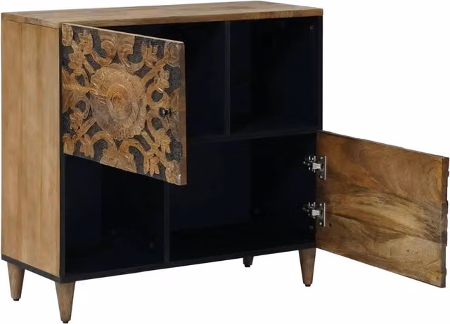Credenza moderna in legno di mango massello marrone con dettagli in metallo L 80 x P 33,5 x H 75 cm