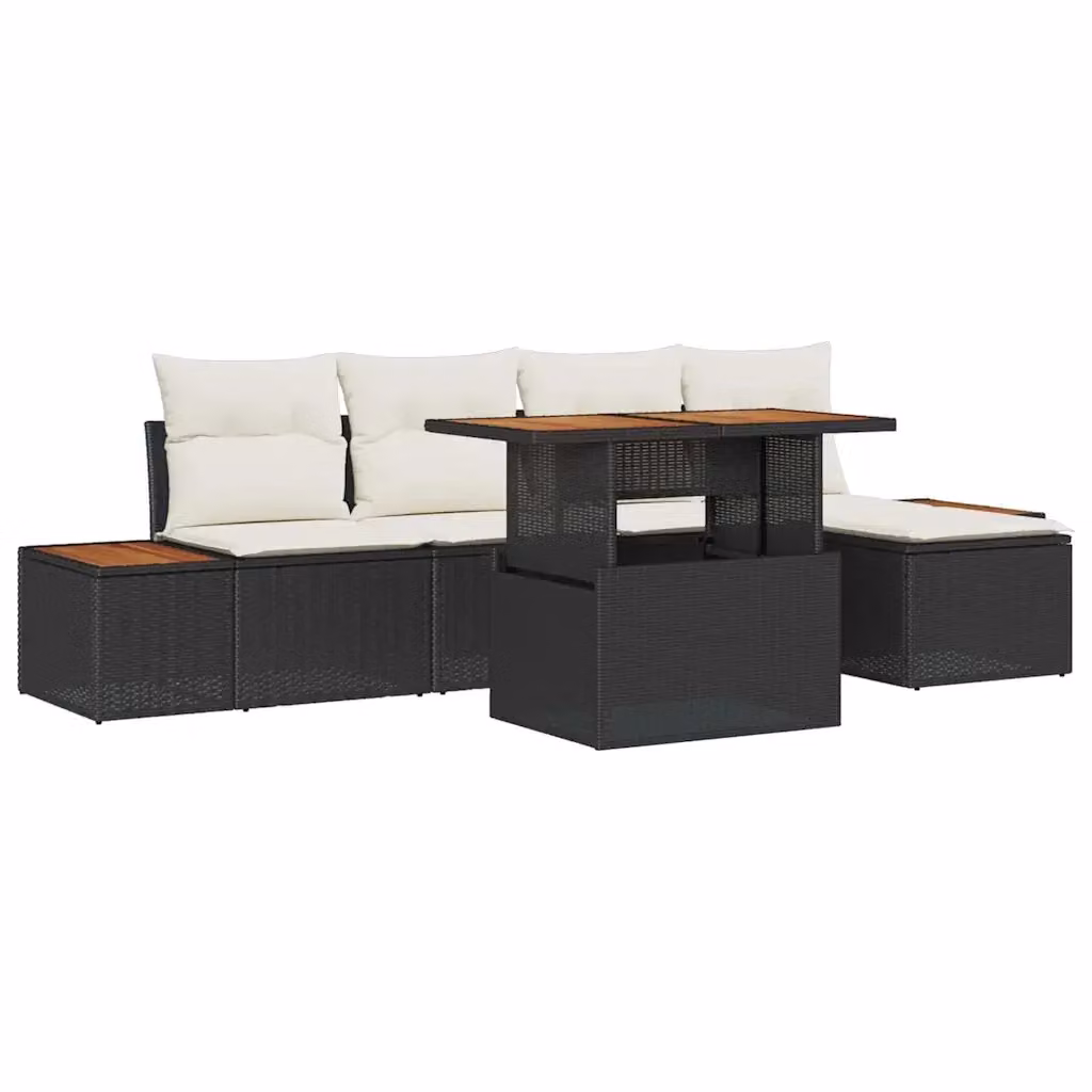 Set da pranzo da giardino vidaXL in rattan e legno di acacia con 6 sedute, Nero e Beige – 2