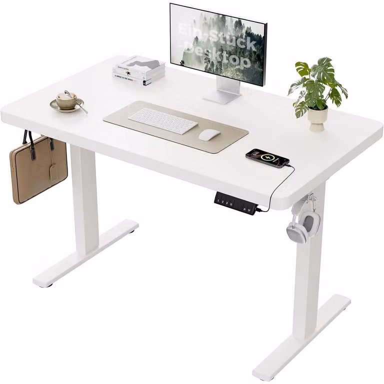 Scrivania regolabile in altezza, dimensioni 120x60 cm, colore bianco, con 2 motori e 3 memorie