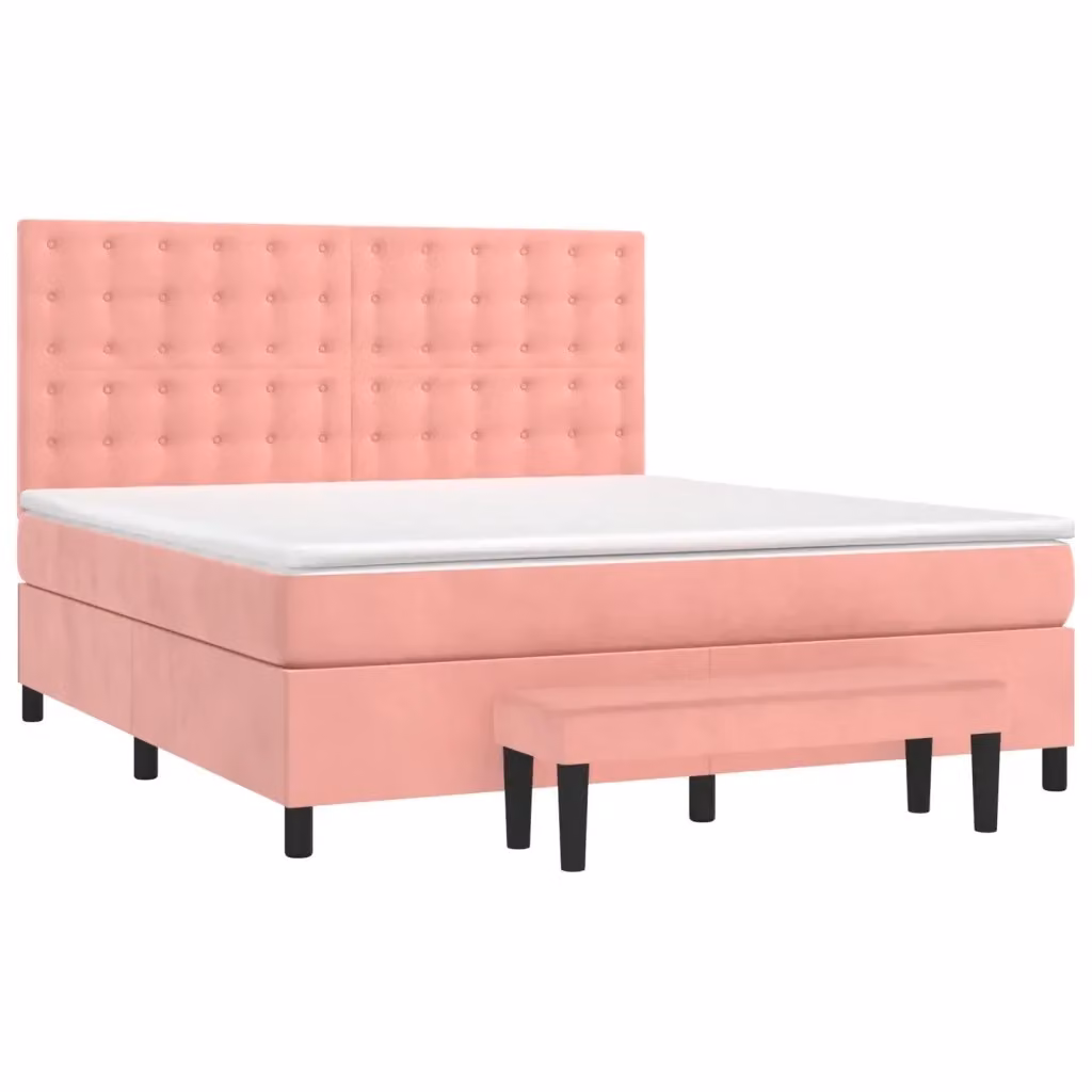 Letto con Giroletto a Molle e Materasso Ibrido vidaXL in Velluto Rosa e Bianco L/P/H: 160 x 200 cm – 2
