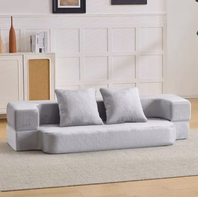 Divano letto pieghevole 2 posti in schiuma; grigio chiaro
