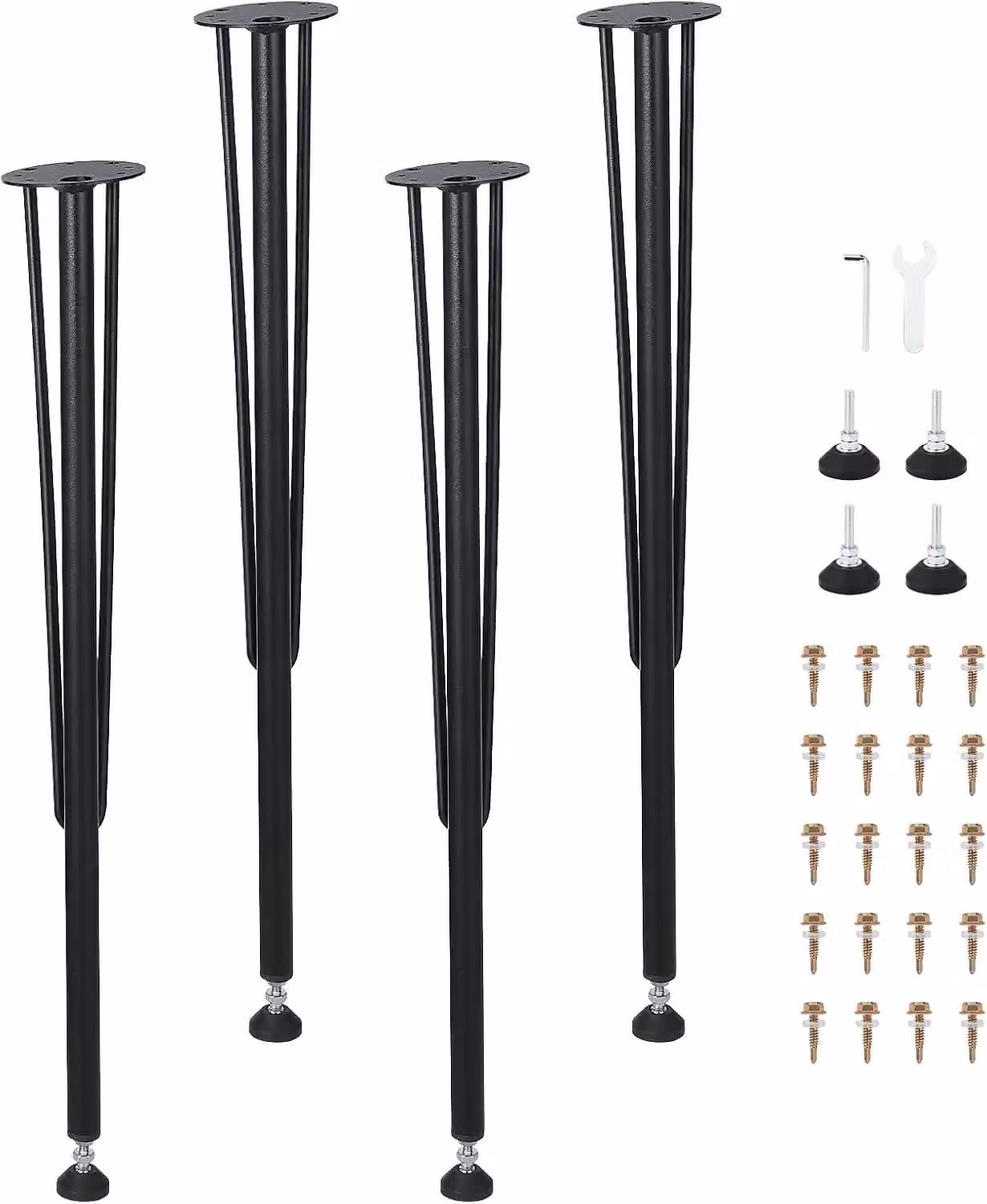 Gambe per tavolo in metallo - Set da 4 - Altezza 68 cm - Piedini regolabili - Elevata capacità di carico - Design geometrico moderno - Colore nero