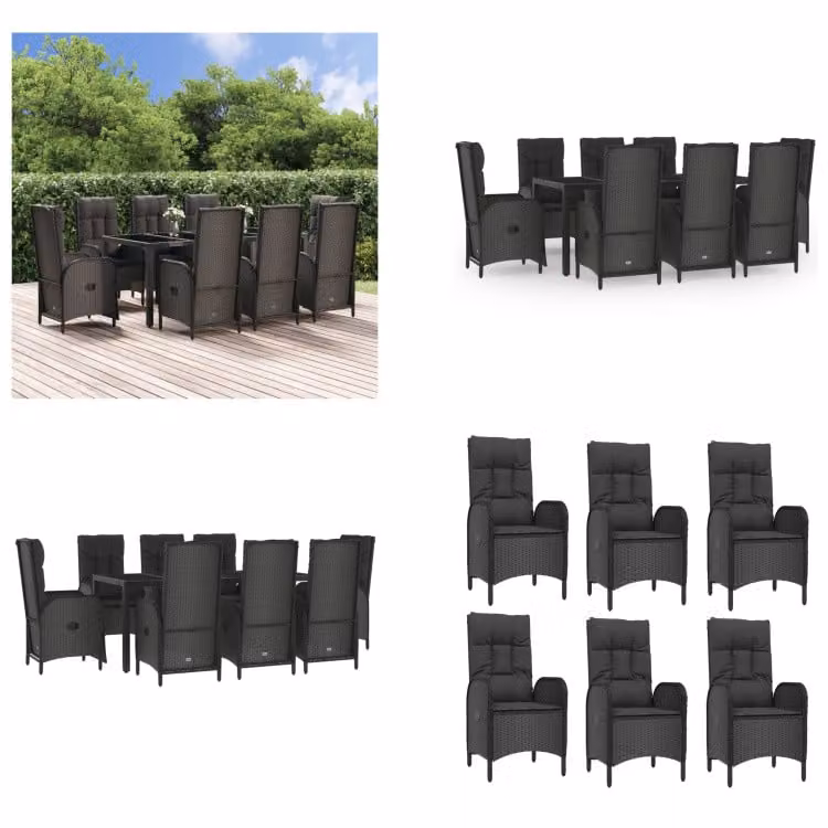 vidaXL Set da pranzo da giardino 9 pezzi con cuscini in poly rattan nero - Set da pranzo da giardino - Set da pranzo da giardino - Set da pranzo da terrazza