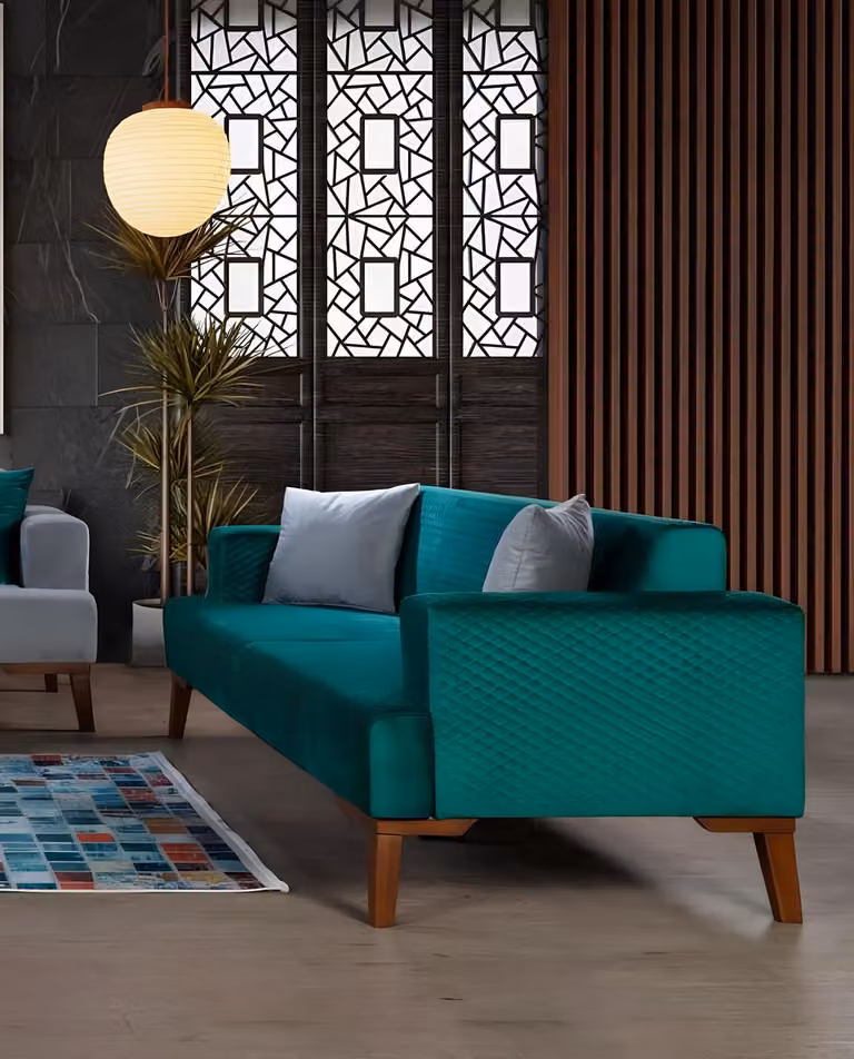 Turkis Dreisitzer Samt Couch Wohnzimmer Couchen Sofa Elegante Sitzmöbel Sofa