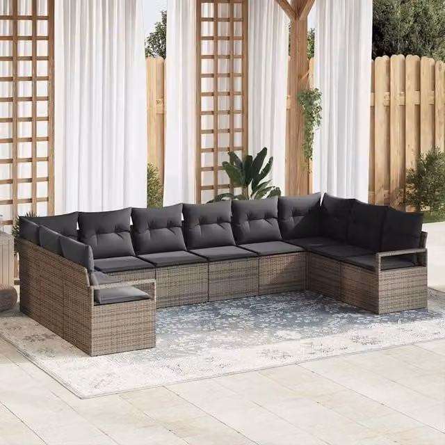 Set di divani 10 pz Grigio polyrattan 3346559