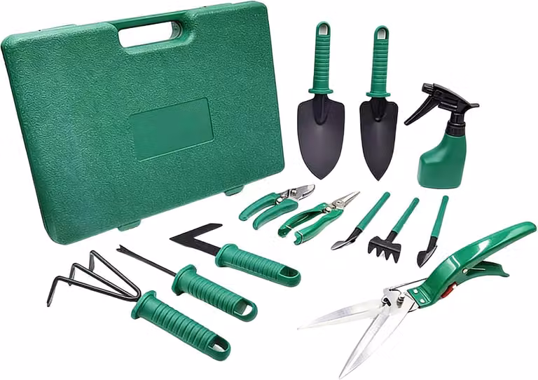Set di 12 utensili da giardinaggio, realizzati in acciaio inossidabile, con custodia, ideali per lavori di giardinaggio