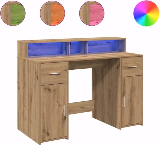 Scrivania | Tavolo da Ufficio con Luci LED Rovere 120x55x91 cm in Legno Multistrato
