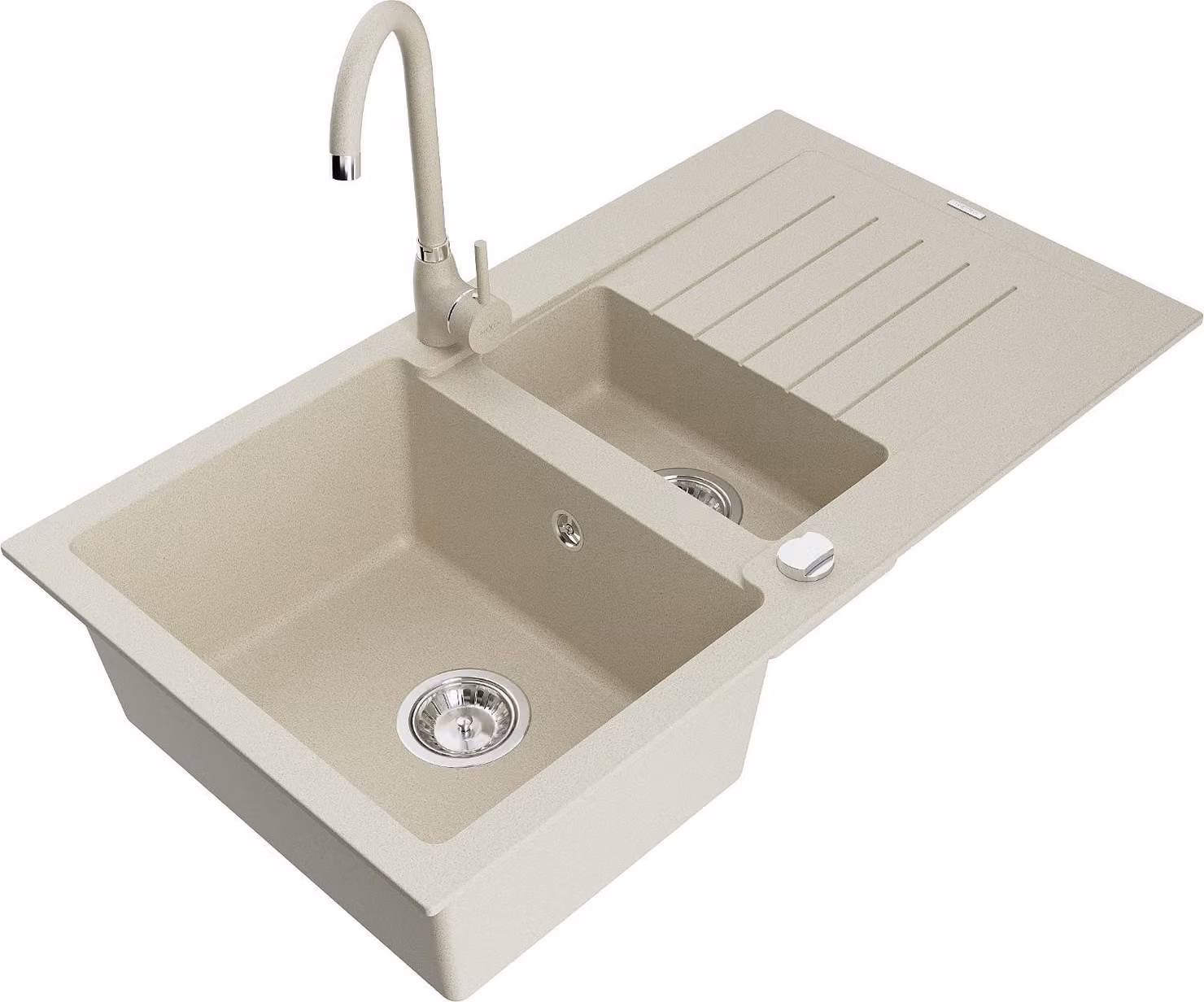 Mexen Matias lavello in granito 1,5 vasche con scolapiatti e rubinetto da cucina Telma, beige - 6502-69-670200-69