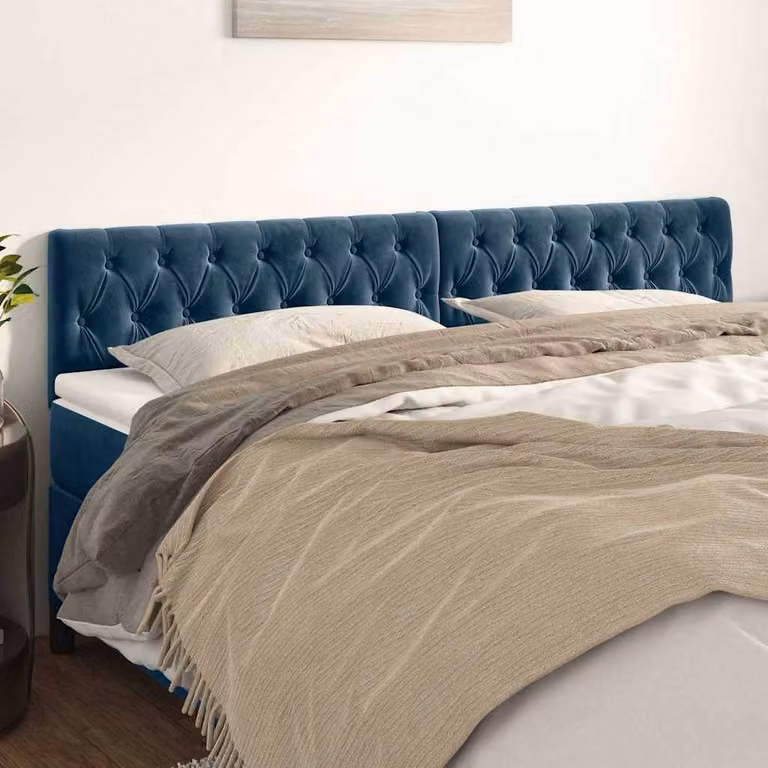 Testiera per letto vidaXL in velluto blu scuro con struttura in legno L: 180 cm, P: 7 cm, H: 78/88 cm