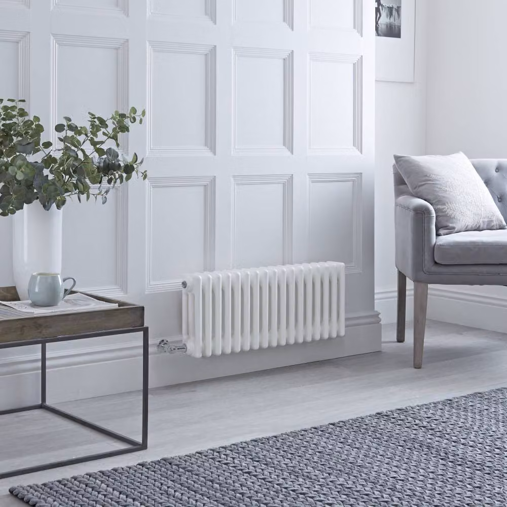 Radiatore di Design Elettrico - Orizzontale a 3 Colonne Tradizionale - Bianco - 300mm x 605mm x 100mm - senza Termostato - Regent