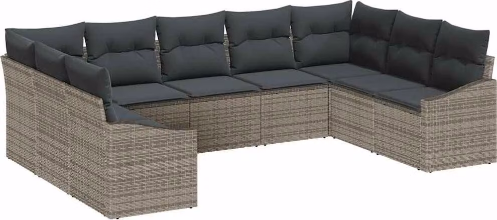 Set di divani con cuscino 9 pcs Grigio polyrattan