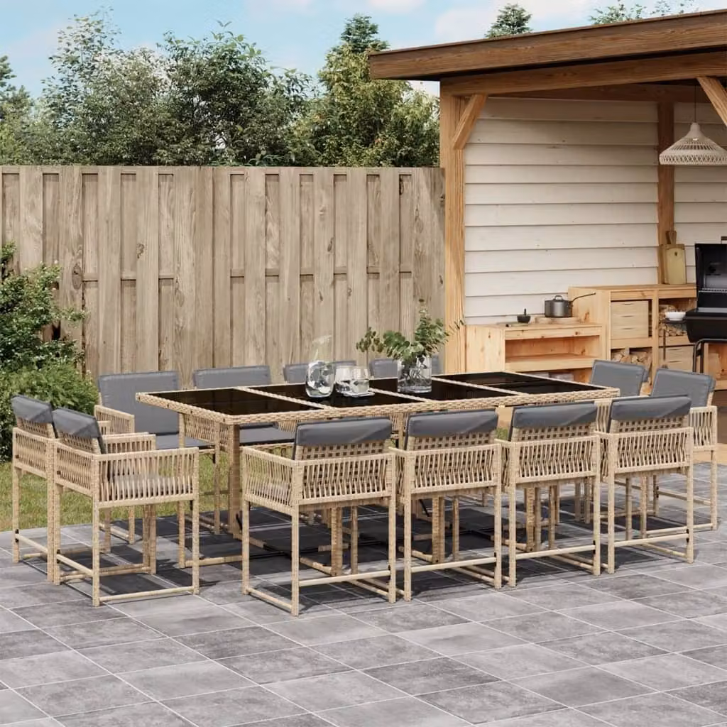 Maison Exclusive - Set Pranzo da Giardino 13 pz con Cuscini Beige Misto Polyrattan