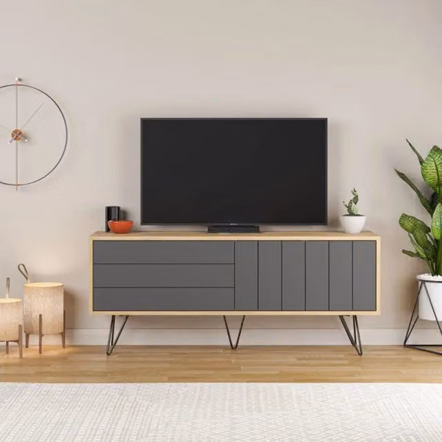 Porta tv Picadilly con struttura rovere e 2 ante a ribalta antracite