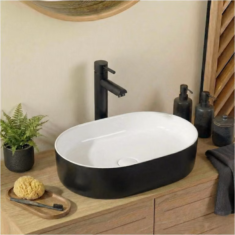 Lavabo da appoggio rettangolare in Vetroceramica bicolore 50x37cm YDRA