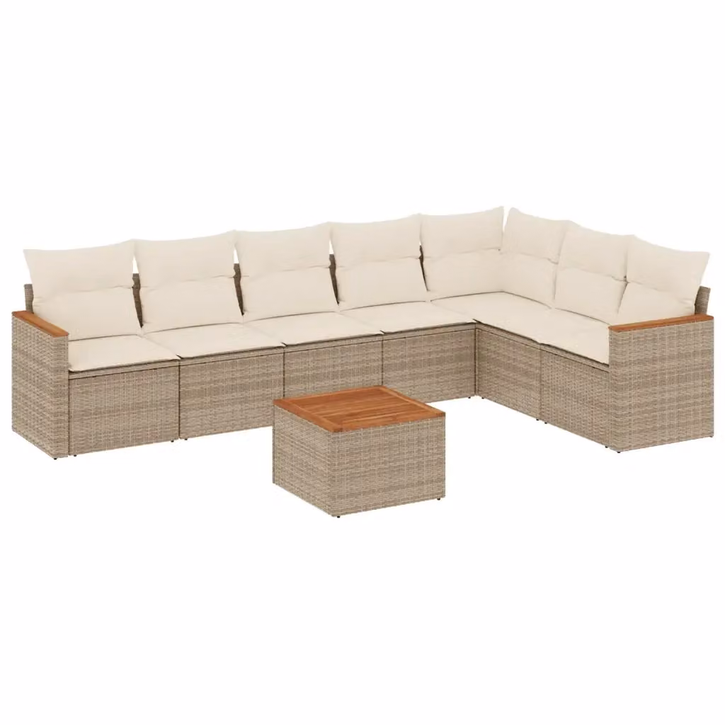 vidaXL Set Divano da Giardino a L 8 pz con Cuscini Beige e Tavolino, Struttura in Acciaio e Polyrattan per Terrazza e Giardino – 2