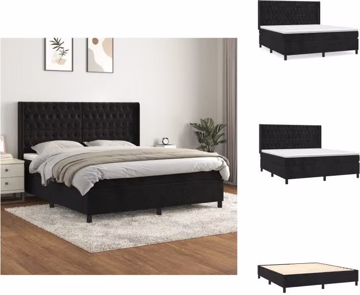 vidaXL Letto a molle con materasso nero 180x200 cm in velluto - Letti e strutture letto