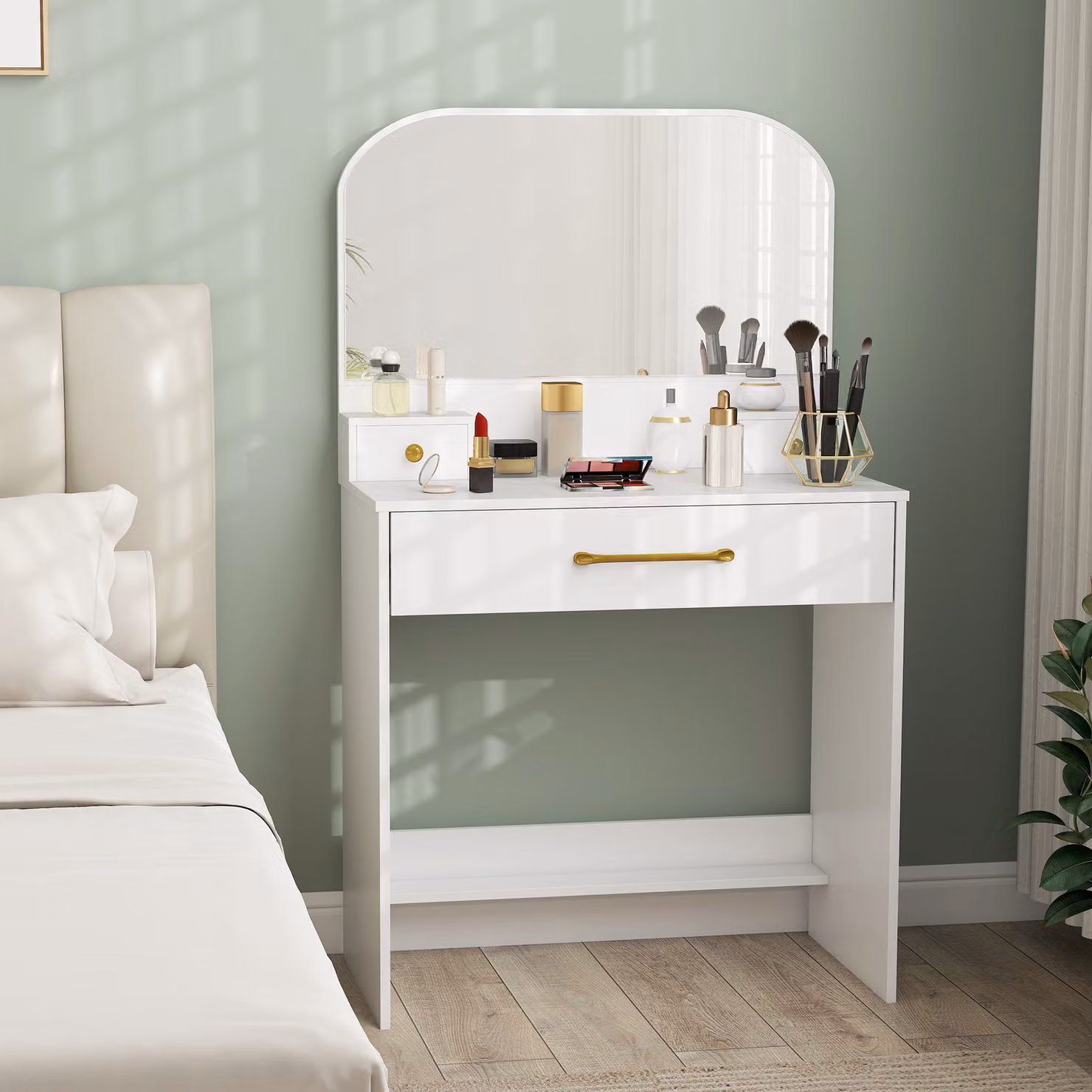 Toeletta moderna HOMCOM con specchio e 3 cassetti, colore bianco – 2