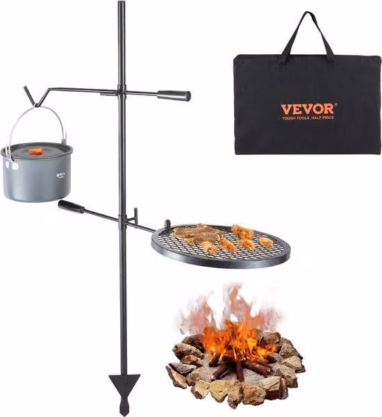 Girarrosto griglia in acciaio 360 x 360 mm griglia a carbone Griglia a doppio strato Griglia 6 kg capacità di carico 300 ? Spiedo autoportante BBQ Carrello per grigliate Barbecue Outdoor