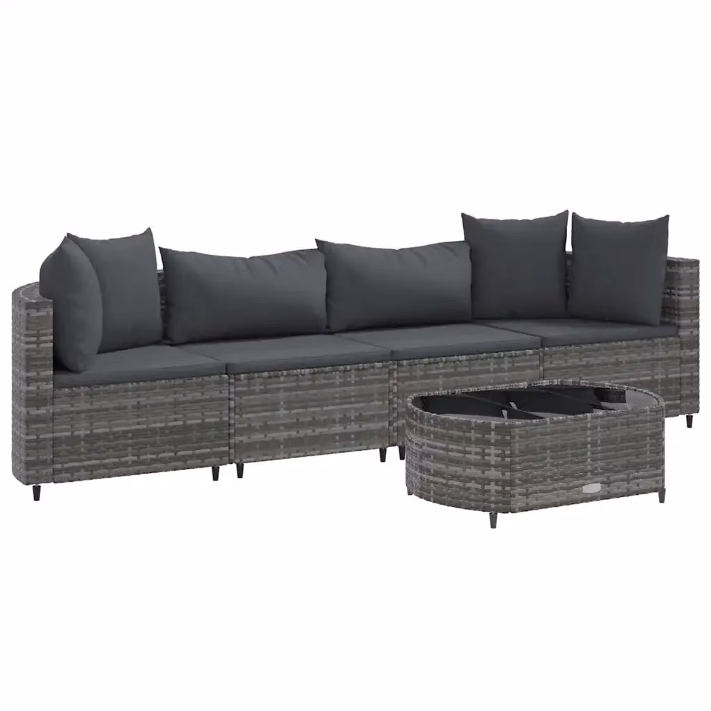 vidaXL Set Divano da Giardino a L 5 pz con Cuscini Grigio Antracite in Polyrattan e Acciaio – 2