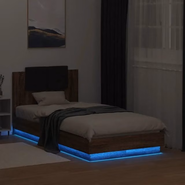 Letto con Testiera, Illuminazione LED e Porte USB vidaXL in Legno Rovere Marrone L: 193 cm, P: 151 cm, H: 78 cm