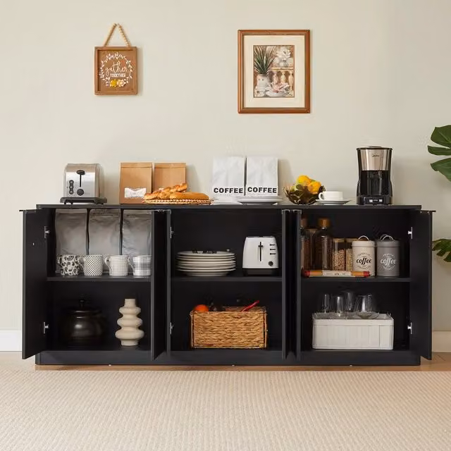 Credenza 6 Ante con Vano Contenitore ¨C MINIMAL ¨C Nero, 170x40x70.5 cm
