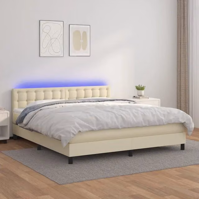 Giroletto a Molle con Materasso e LED Crema 180x200 cm 3134239