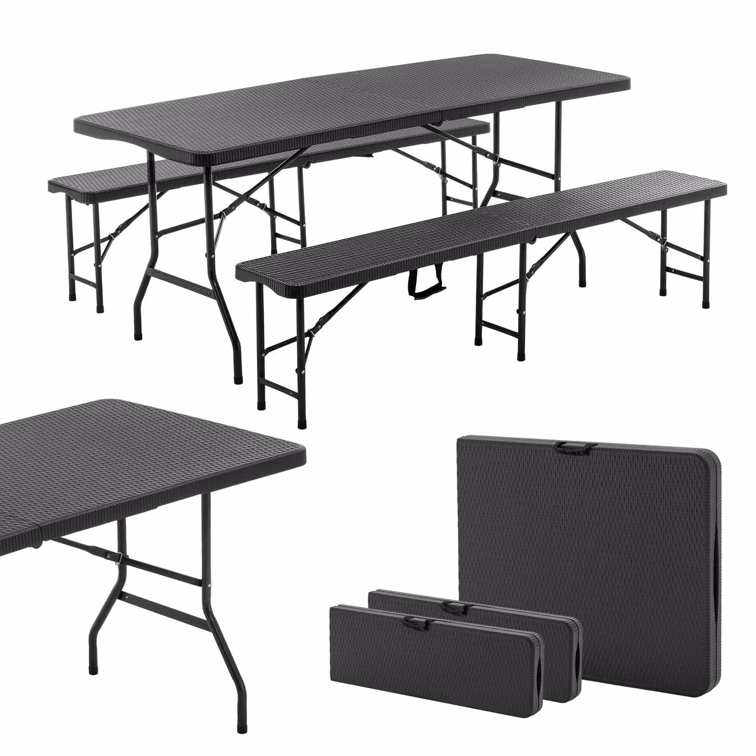 Set tenda da birra pieghevole 3 pezzi tavolo + 2 x panca set da giardino in plastica resistente alle intemperie 180 cm set di mobili da giardino per interni ed esterni con maniglia di trasporto