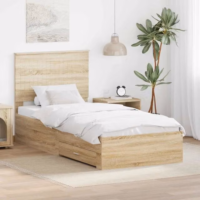 Struttura letto con cassetto vidaXL in legno Rovere Sonoma, L 90 x P 200 cm