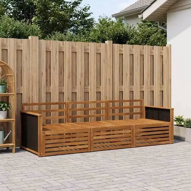 Set di divani da esterno 3 pz Naturale Legno di Acacia Massello 3382952