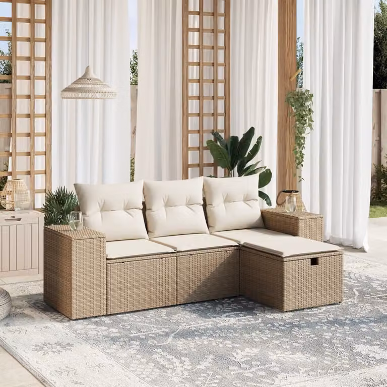 Maison Exclusive - Set Divano da Giardino 4 pz con Cuscini Beige in Polyrattan