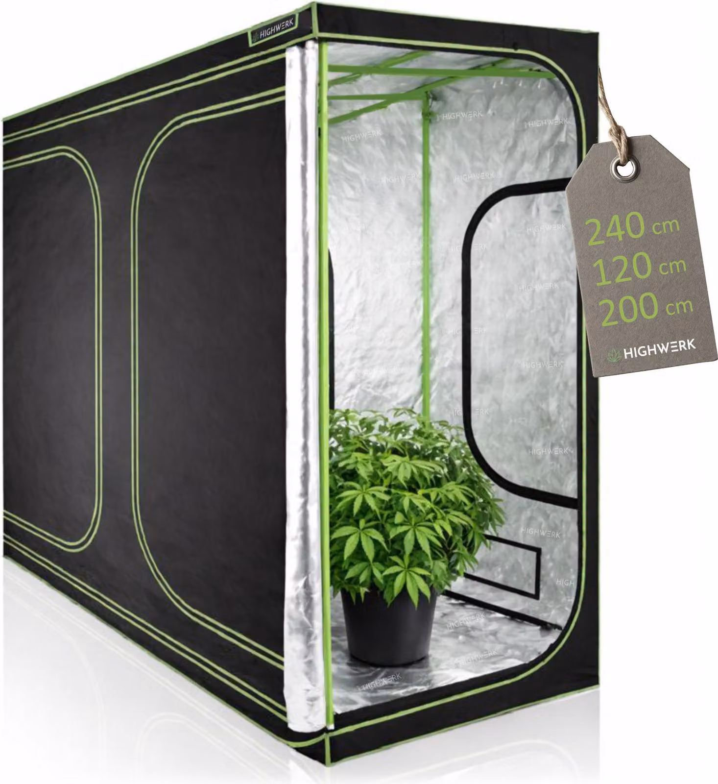 HIGHWERK Tenda da coltivazione 240 x 120 x 200 cm, "MyHomeGrow" Grow Tent, nero verde, tenda da coltivazione indoor